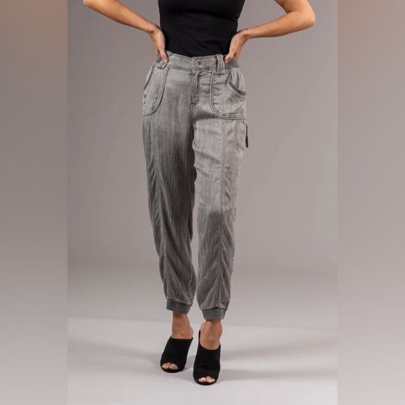 Marrakech Tari Crinkle Cupro Lux Granite Jogger Pants Sz M - Picture 1 of 13